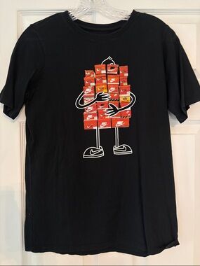 Nike Men’s Black Short-Sleeve Tee with Red Shoe Box Stack Graphic